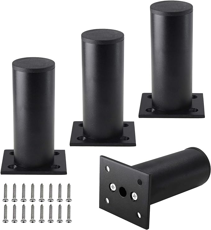 Set of 4 Furniture Legs 4 Inch, Adjustable Aluminum Alloy Cabinet Legs by Kyuionty