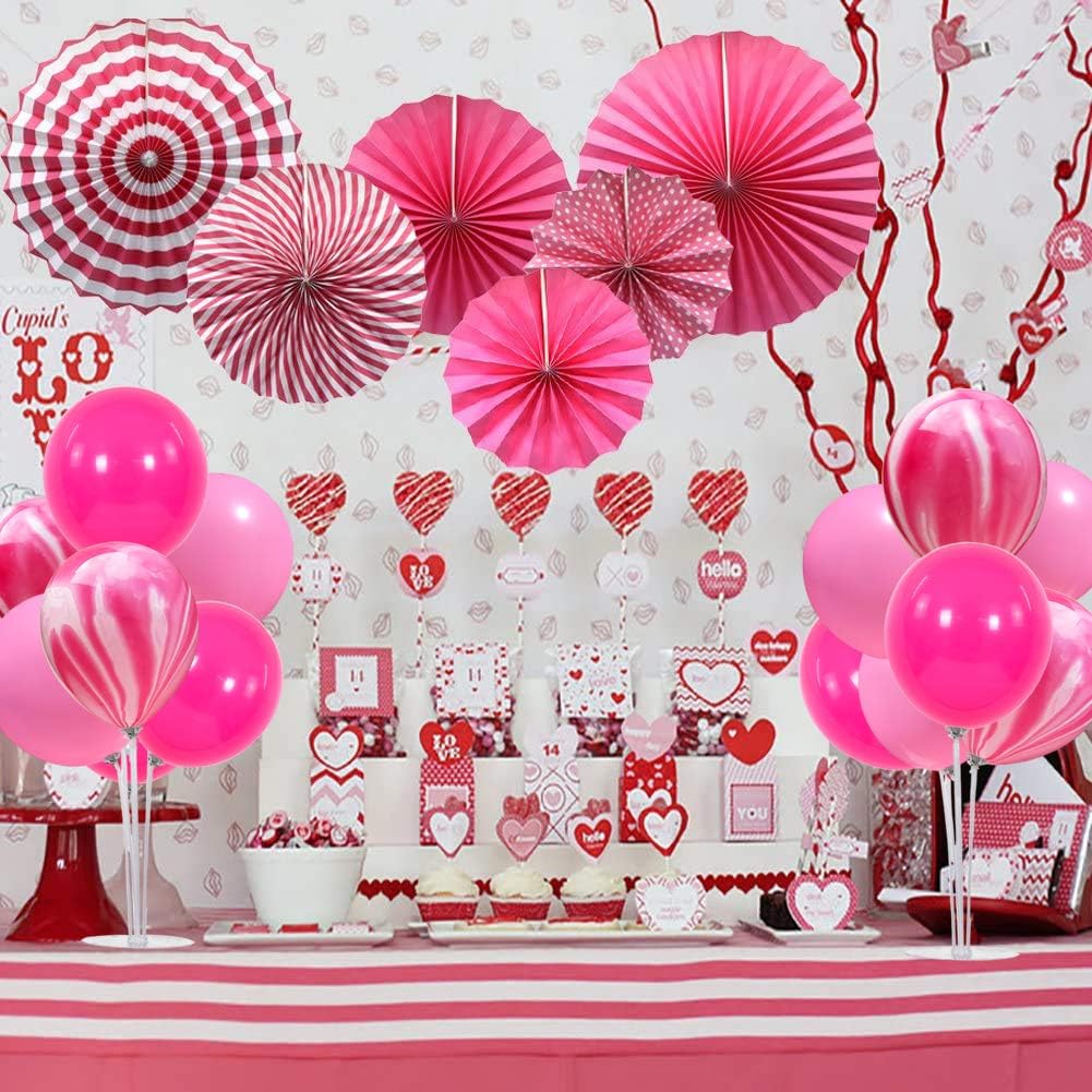 TONIFUL 4 Balloons Stand Kit Pink Marble Centerpieces Table Decoration for Girl Sweet 16th Birthday Decorations Bridal Shower,Baby Shower,15th Quinceanera Table Party Decorations