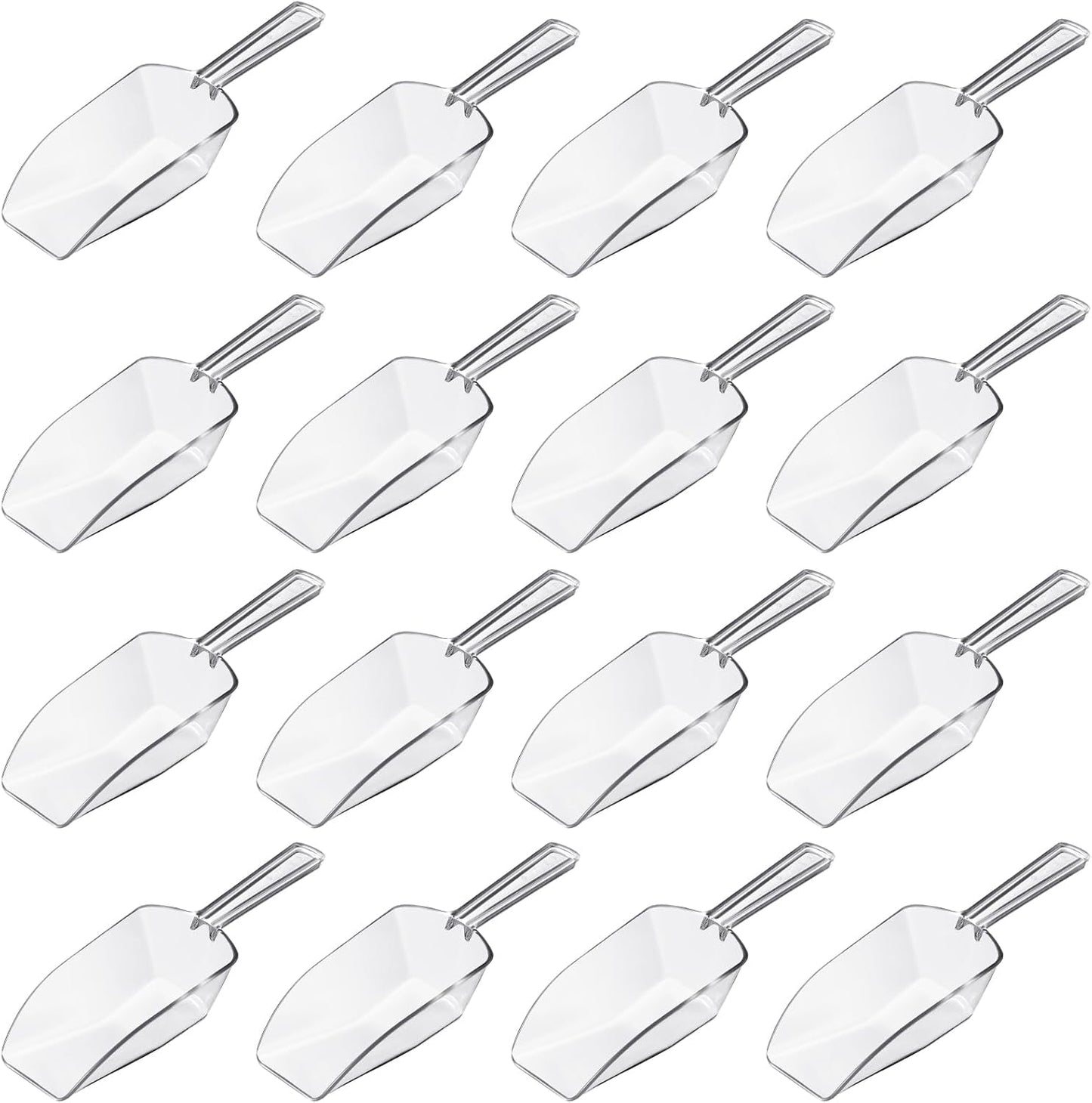 Hestya 16 Pcs Christmas Multi Purpose Clear Plastic Scoops for Candy Buffet Acrylic Kitchen Ice Food Popcorn Scoops for Protein Powders, Ice Cream, Coffee, Tea Jar (6.69 Inch)