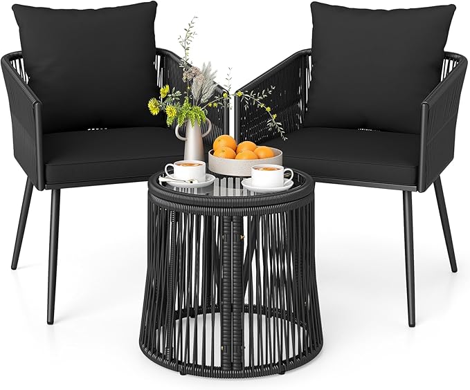 Tangkula 3 Pieces Patio Rattan Bistro Conversation Set, Outdoor All-Weather by TANGKULA