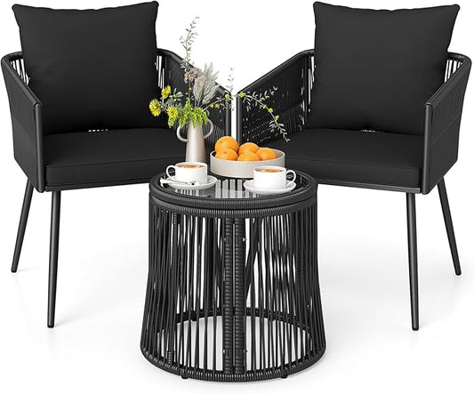 Tangkula 3 Pieces Patio Rattan Bistro Conversation Set, Outdoor All-Weather by TANGKULA
