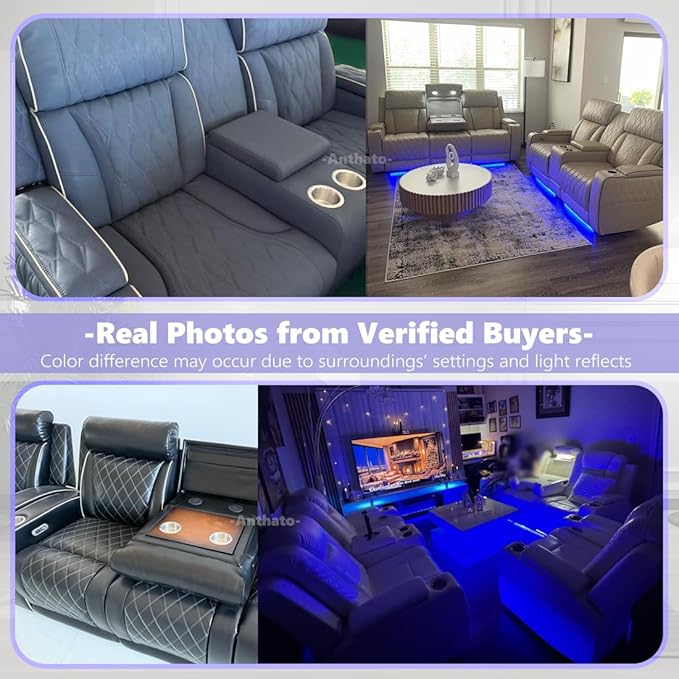 Power Reclining Sofa Set, Living Room Furniture Sets, Leather Recliner Sofa & - Image 3