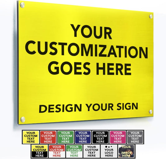 Custom Metal Signs, Personalized Aluminum, Waterproof Business Signs, White Aluminum (Yellow Background, 42x28 In)
