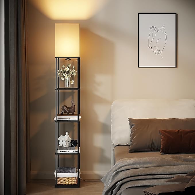 SUNMORY 5 Tier Floor Lamp with Shelves, Modern Square Standing Lamp with 3 - Image 6