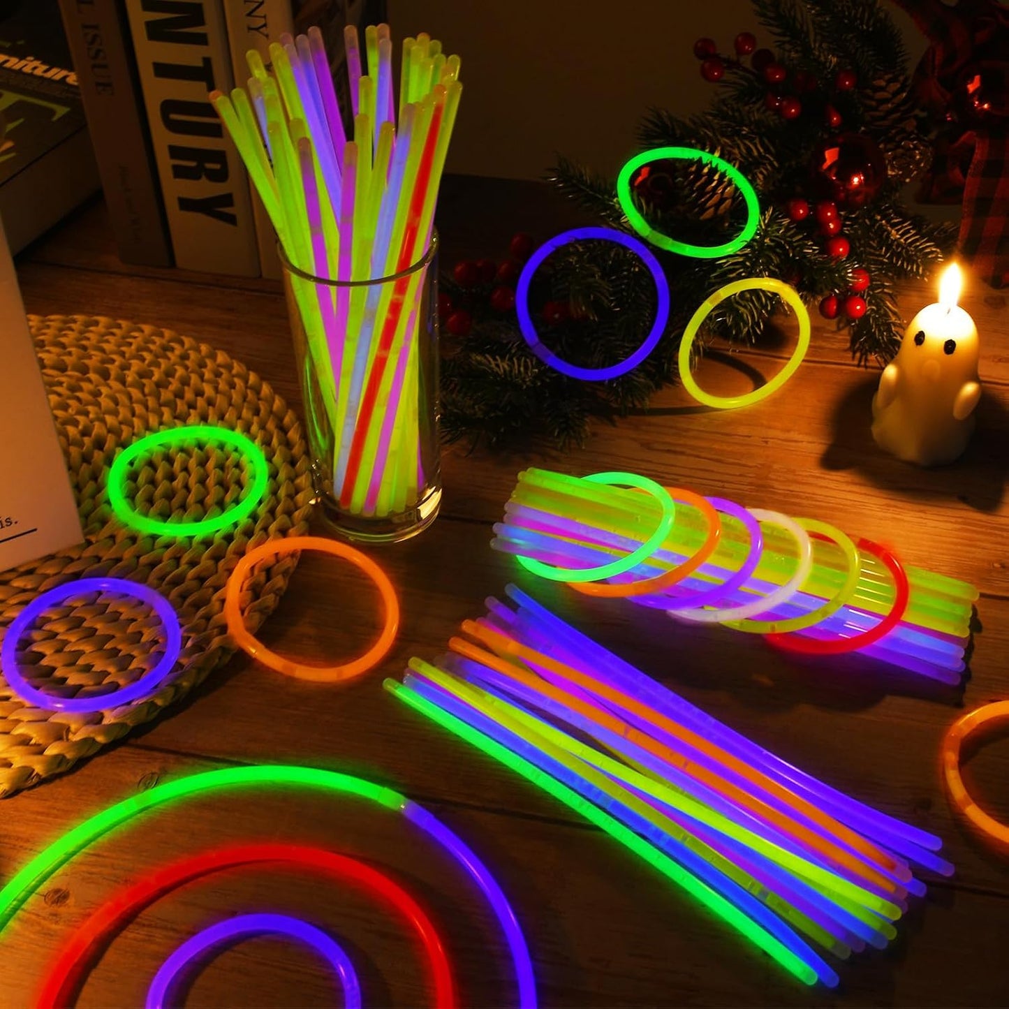 60 Pack 8” Green Glow Sticks Bulk Bright Glow Sticks with 60 Connectors 20 Heart Glasses Glow In The Dark Party Supplies Neon Party Decorations Glow Bracelet Glasses for Carnival (Green)