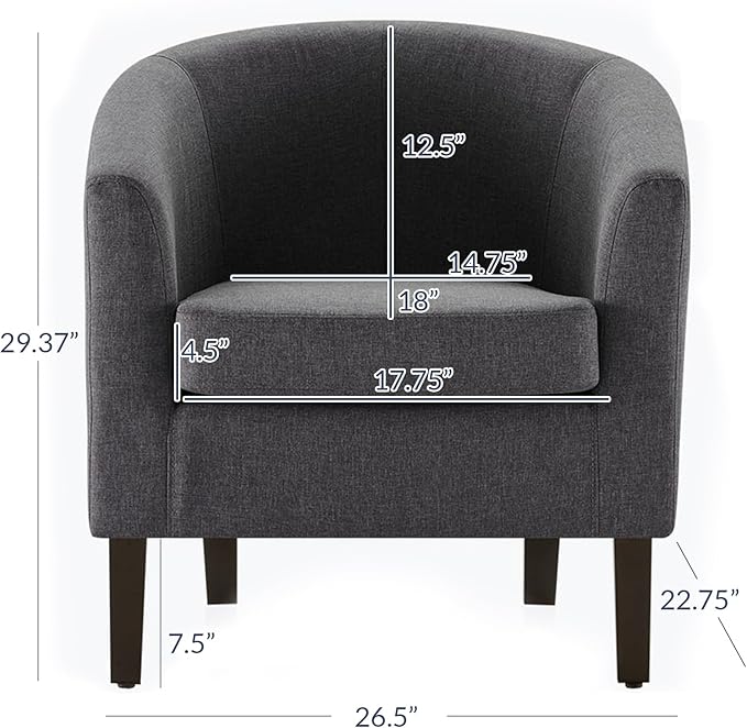 BELLEZE Living Room Chair, Linen Round Accent Barrel Chair, Club Tub Sofa Chair - Image 2