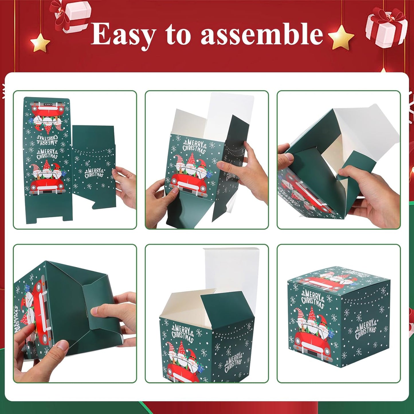 COTOPHER 20 Pcs Christmas Gift Boxes, 5" x 5" x 5" Xmas Candy Boxes for Gift Giving, Paper Treat Ornament Gift Box Decorative Christmas Goodie Box for School Home Holiday Party Favors Supplies