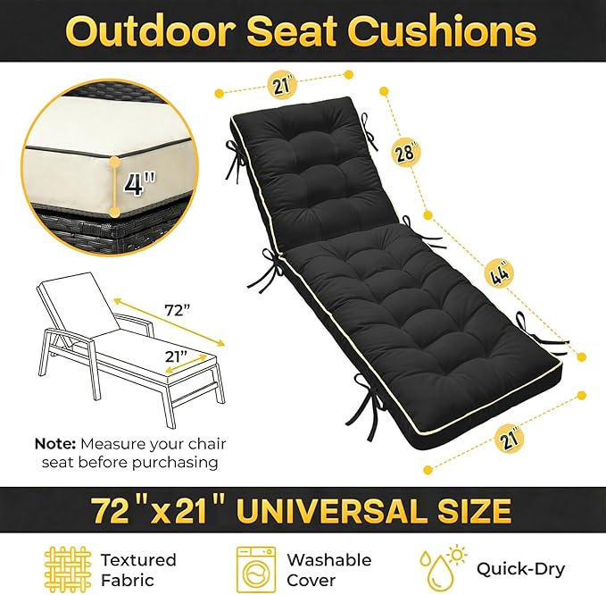 2 Pack 72x21 Inch Folding Chaise Lounge Cushion Quick Dry - Image 7