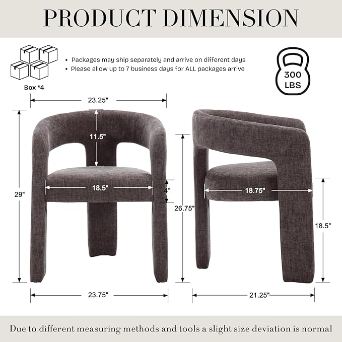 Modern Chenille Dining Chairs Set of 4, Upholstered Barrel Chairs - Image 2