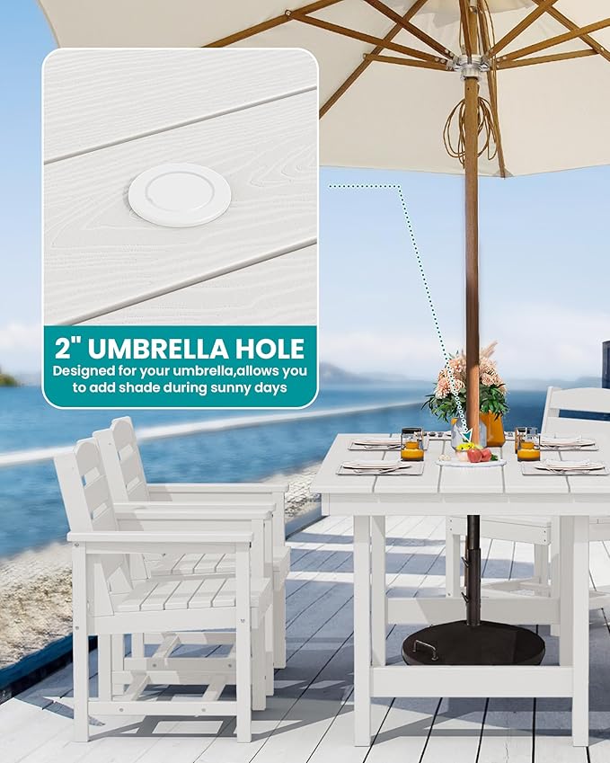 SERWALL 7-Piece Patio Dining Table Sets, Outdoor HDPE Dining Furniture Set - Image 2