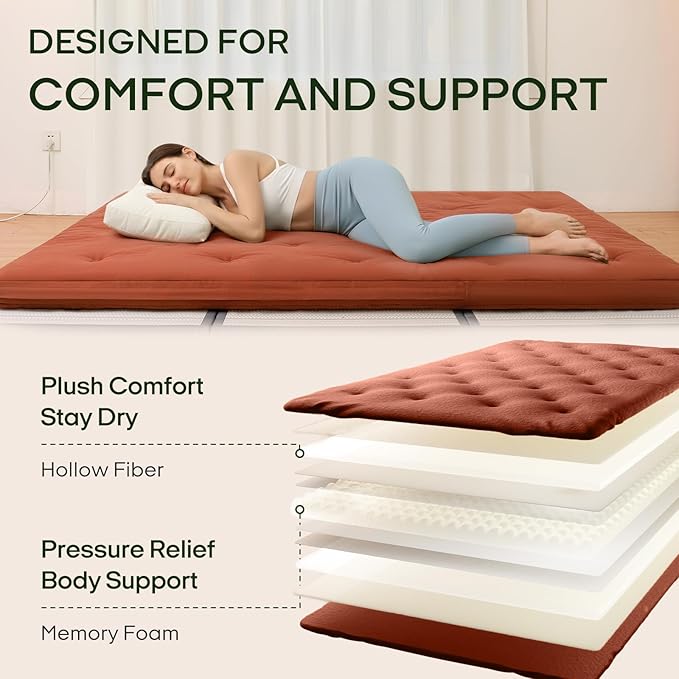 ZonLi Japanese Floor Futon Mattress Queen Size 80"x 60", 100% Cotton Cover - Image 3