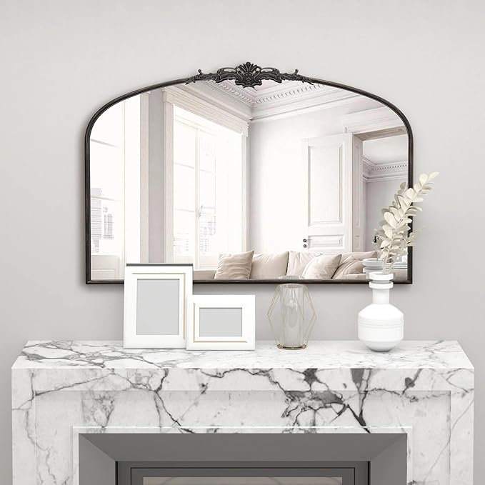 Besdomus Antique Arched Large Mirror: 48"x33" French Oversize Black Arch - Image 4