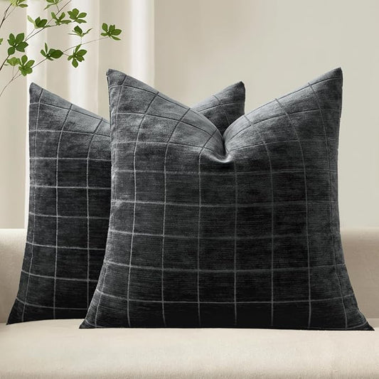 MIULEE Decorative Chenille Check Throw Pillow Covers Vintage Plaid Couch by MIULEE