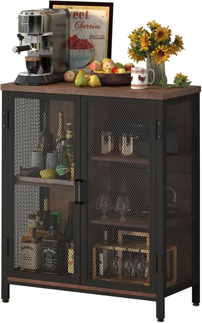 BON AUGURE Coffee Bar Cabinet for Liquor, Small Storage Cabinet for Home Kitchen - Image 9
