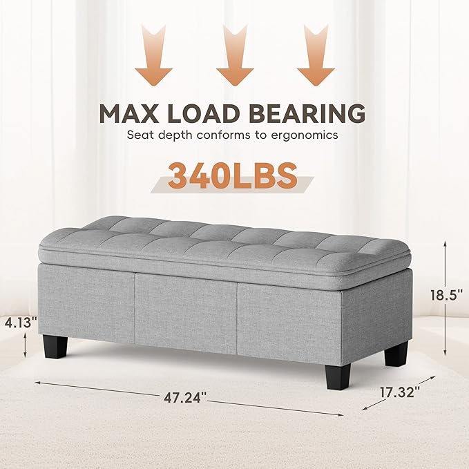 YESHOMY 47 Inches Ottoman with Storage, Storage Bench with Legs, Ottomans - Image 2
