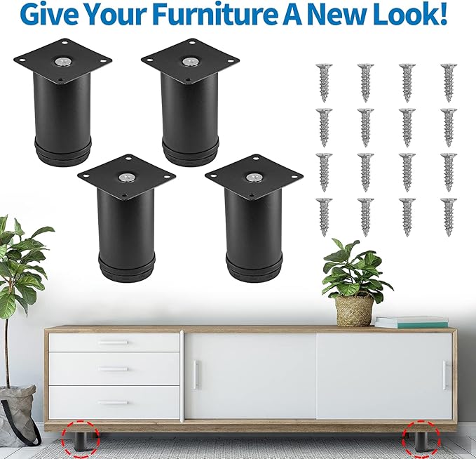 4 Inch Metal Furniture Legs Stainless Steel Adjustable Legs Black Metal Legs - Image 2