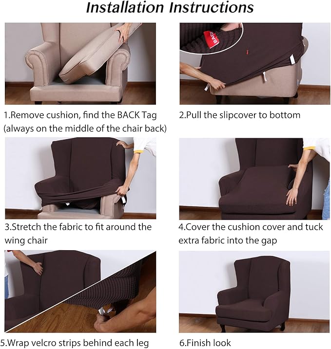 Turquoize Wingback Chair Covers 2 Piece Wing Chair Slipcover Stretch Slipcovers - Image 6
