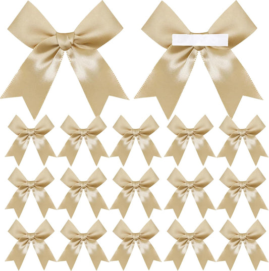 50 Pieces Gift Wrap Bows Premium Satin Ribbon Bows 3.3 Inch Craft Bows for Gift Wrapping DIY Treat Bags Holiday Gifts Bag Party Decorations, Wedding Decor Christmas Birthday Presents (Golden)
