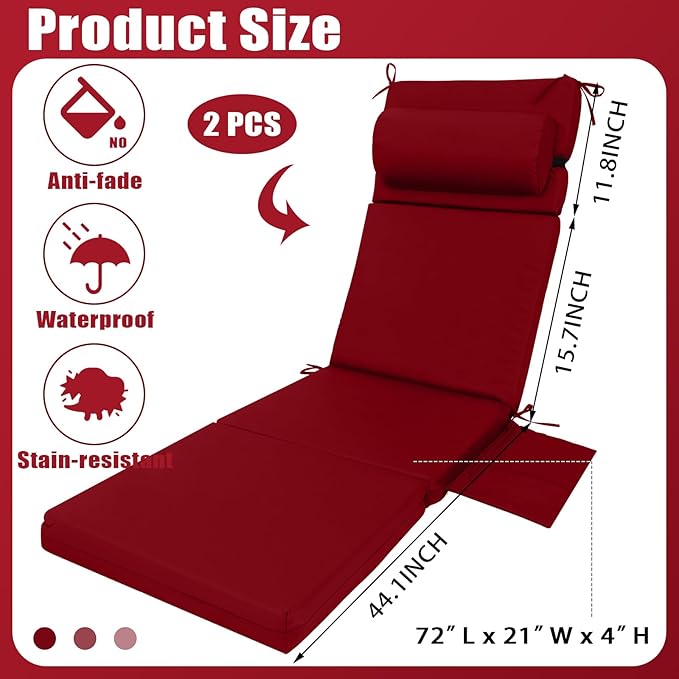 Wenqik 2 Pcs Outdoor Chaise Lounge Cushion - Image 3