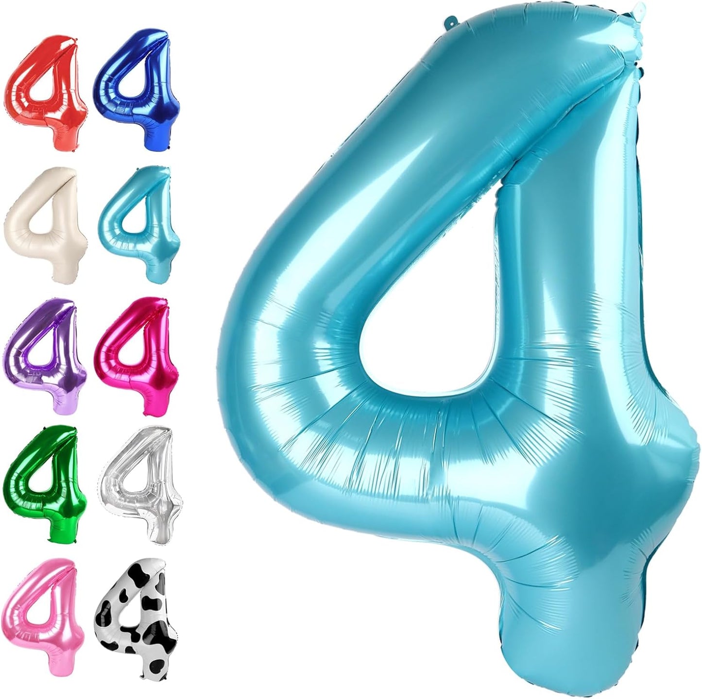 40 Inch Pearl Blue Large Number 4 Birthday Balloon, Giant Number Four 14 24 34 40 44 Balloons, Foil Mylar Big Balloons for Anniversary Graduation Supplies Decorations