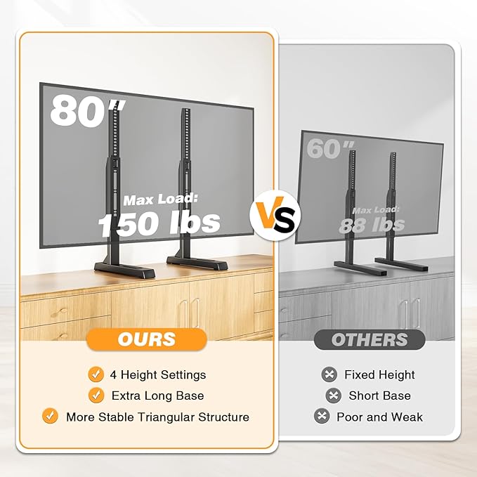 Universal TV Stand Mount for 24-80 inch Flat or Curved TVs, Height Adjustable - Image 7