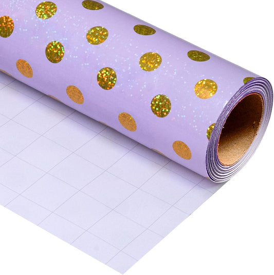 Burymento Purple Holographic Dots Wrapping Paper, Reversible Gold Gift Wrap for Birthday, Valentines, Mothers day, Graduation, Wedding, Fathers day, Baby Shower, Christmas (17in x 16.4ft)