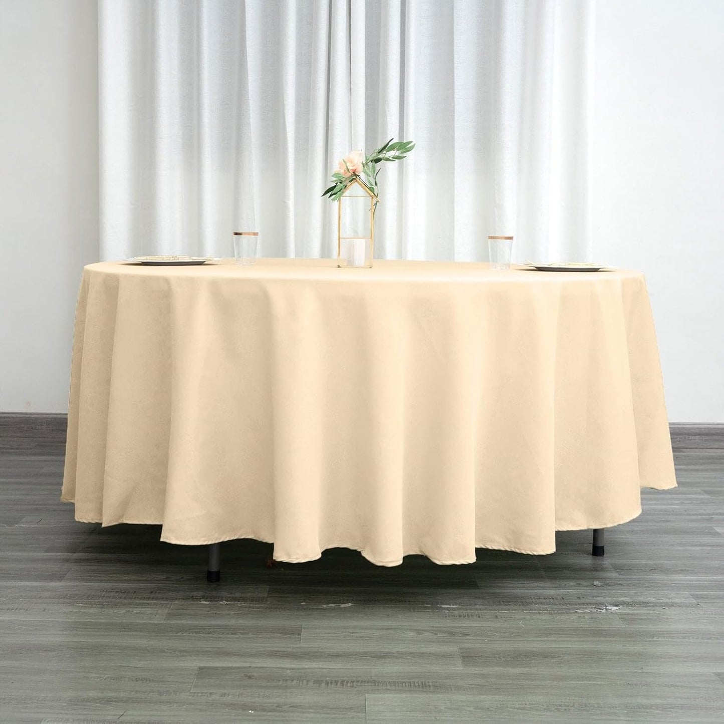 Efavormart Round Tablecloth, 108 Inch Stain & Wrinkle Resistant Washable Table Cloth, Decorative Polyester Fabric Table Cover for Banquet, Wedding, Dining- Beige