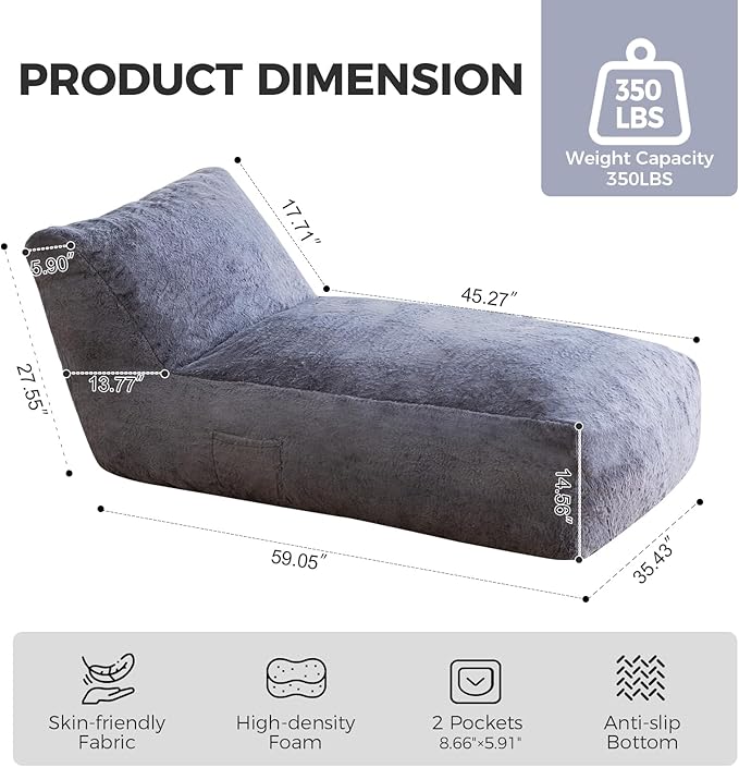 Giant Bean Bag Chair for Adults, Big Faux Fur Plush Bean Bag Lounger, Large - Image 2