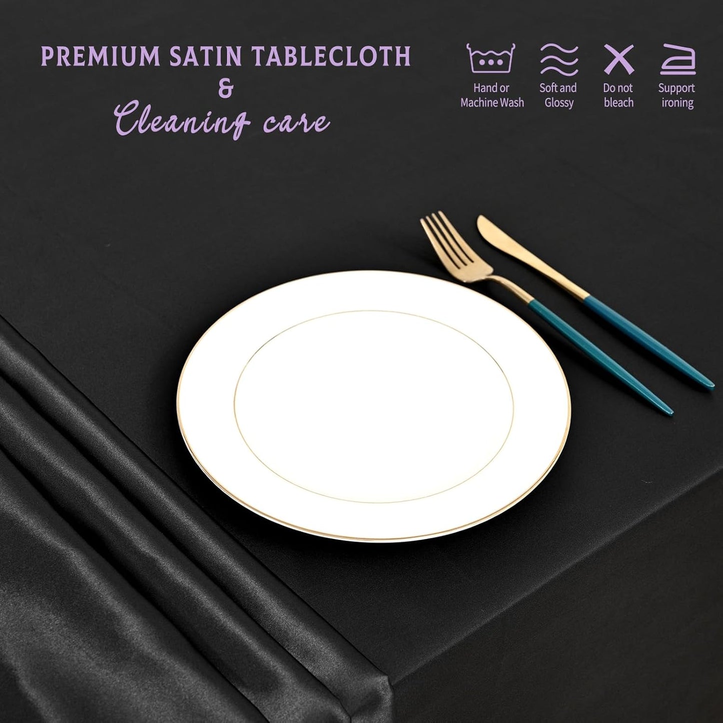 10 Packs Satin Tablecloth 57 x 108 Inch Black Rectangular Table Cloth Silk Tablecloth Smooth Fabric Overlay Satin Table Cover Decoration for Wedding Party Banquet Events