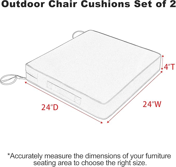 Favoyard Patio Chair Cushions 24 x 24 x 4 Inch Waterproof Outdoor Seat Cushions - Image 2