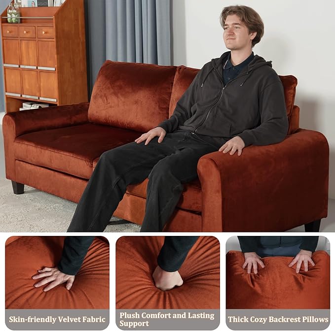 EASE MOOSE 70.6" Velvet Loveseat Sofa, Soft Deep Seat Couches - Image 7