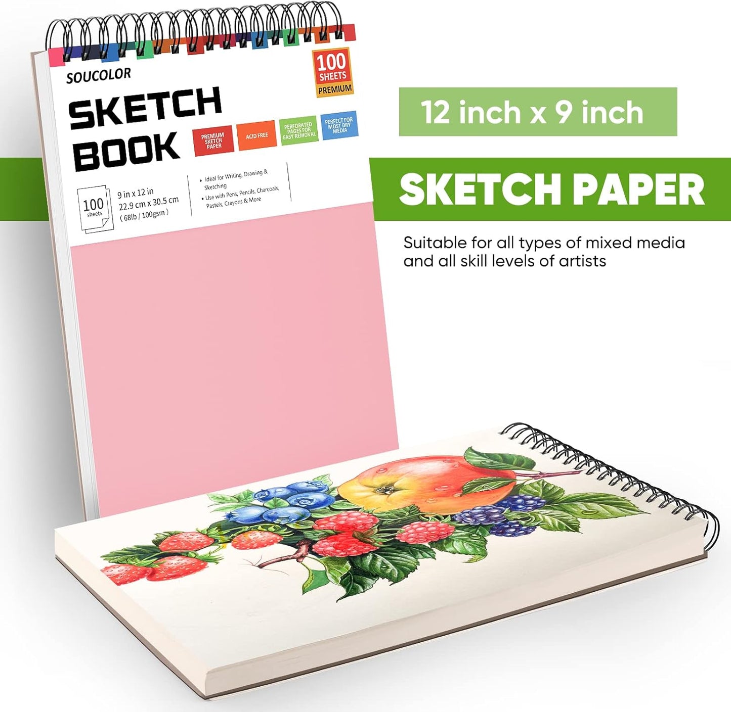 Soucolor 9"x12" Sketch Book 2-Pack: Halloween & Christmas Art Supplies for Kids Ages 5-15, Teens & Adults, Creative Gift Set for Birthdays, School Projects, and All-Season Crafting