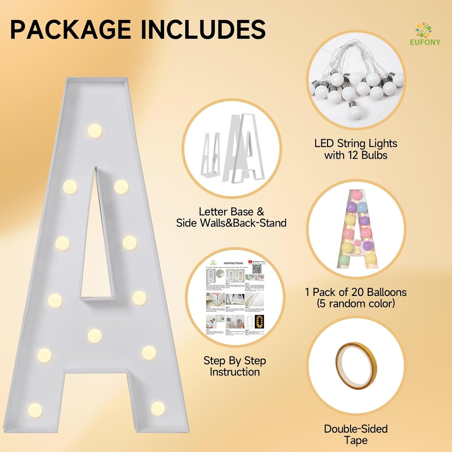 eufony Marquee Letters 4 Feet Tall, 4 FT Marquee Light Up Letters, Giant Light Up Letters 4FT for Birthday Party Baby Shower Gender Reveal Graduation Decorations, Letter L with LED Lights DIY Kit