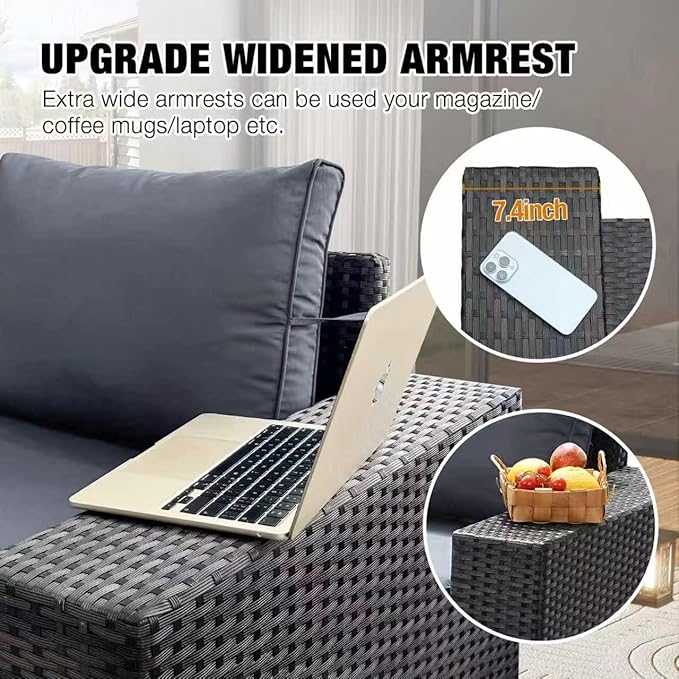 JOYURE 6 Pieces Patio Furniture Set All-Weather Outdoor Wicker Sectional - Image 3