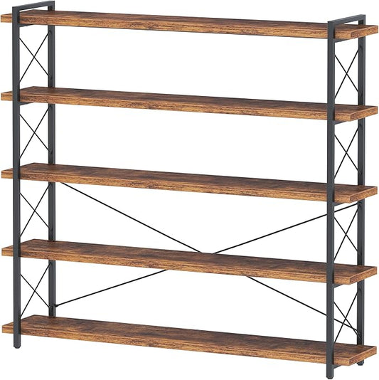HCHQHS Large Bookshelf, 5-Tier Long Industrial Bookcase, Rustic Brown Book Shelf by HCHQHS