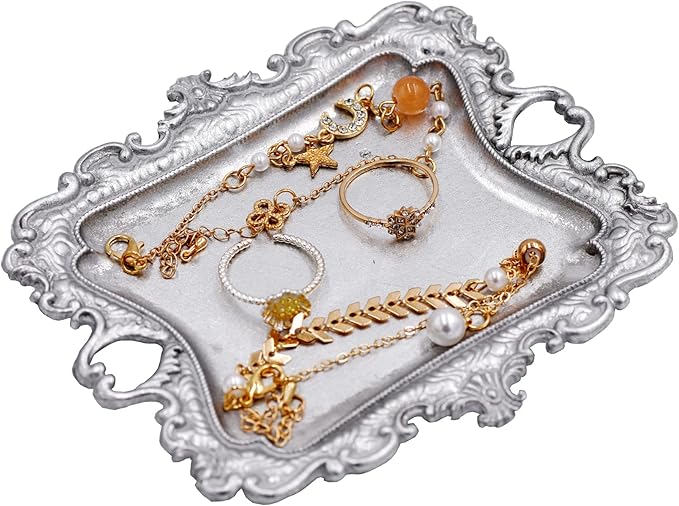 Funly mee Antique Trinket Dish Vintage Metal Jewelry Tray, Ring Holder by Funly+mee