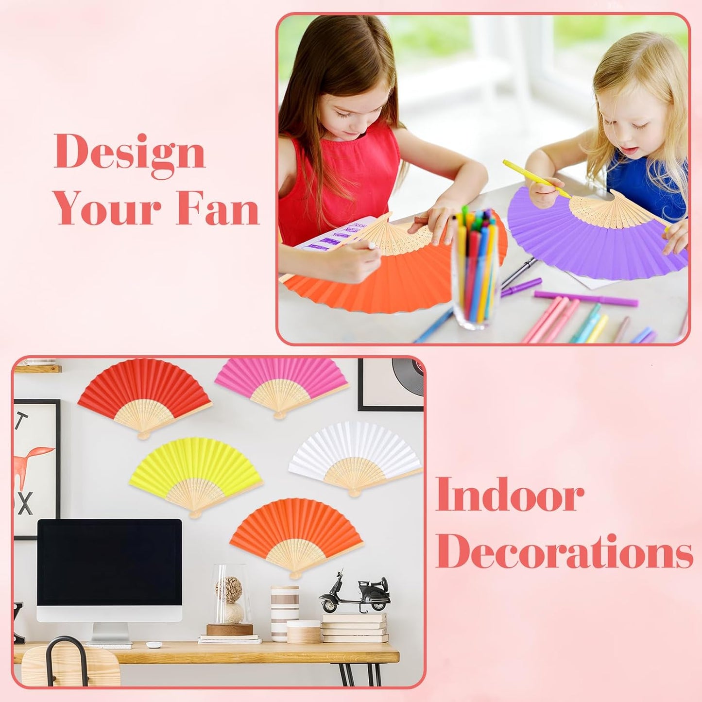 48 Pieces Hand Held Bamboo Folding Fans Paper Fans Handheld for Women Foldable Girls Wedding Decoration Church Home Party Favors Summer (Multicolor)