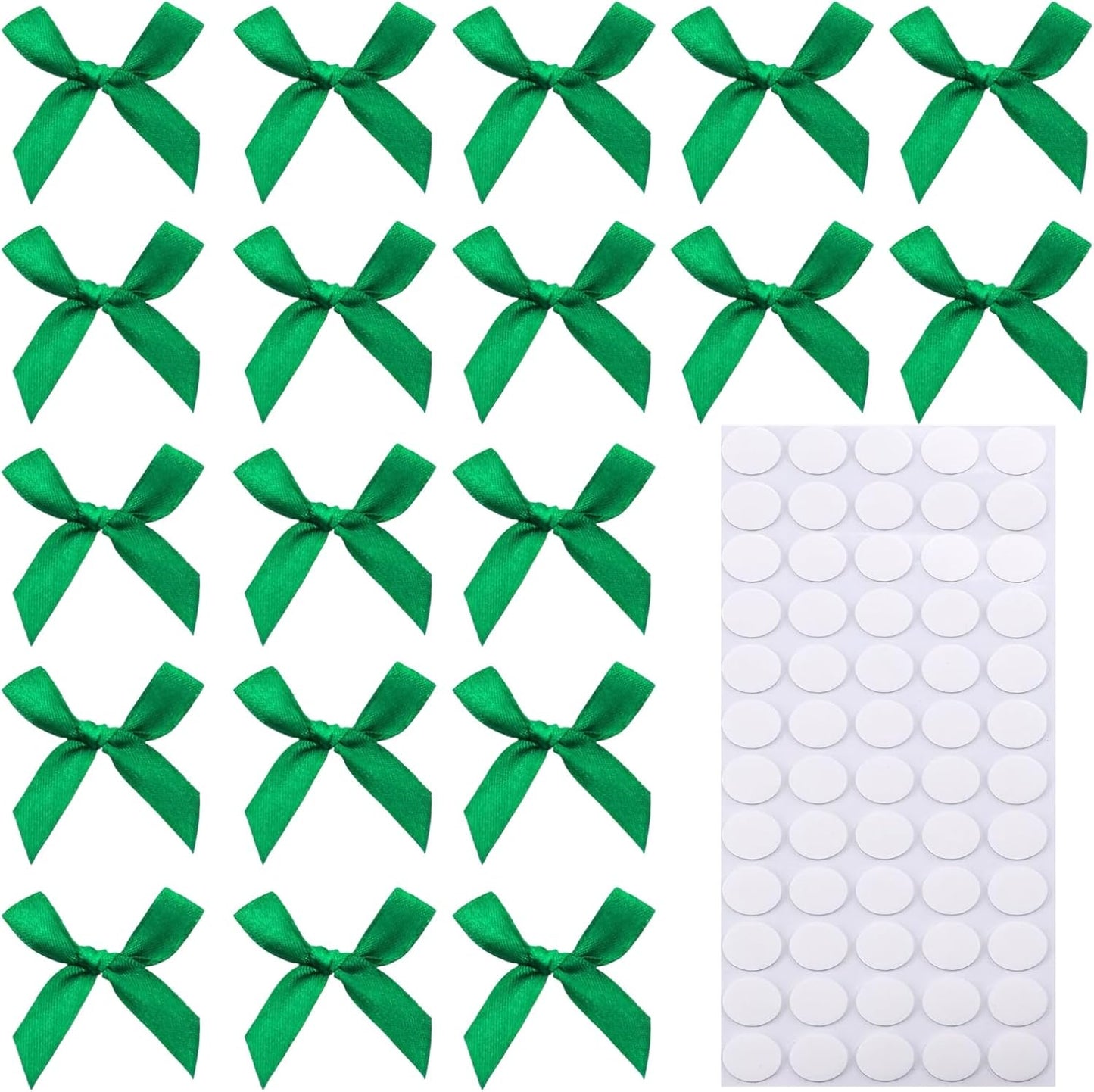 60pcs 1.7" Mini Green Ribbon Bows Decor – Small DIY Satin Bows for Crafts, Little Bows for Gift Wrapping, Tiny Bow Stickers for Note Card Bow Baby Shower Cake and Candle Decorations