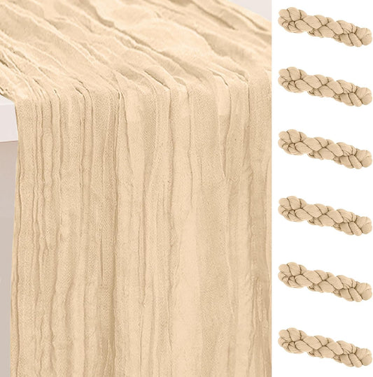 6 Pack Nude Cheesecloth Table Runner 35x120 Inch 10Ft Rustic Gauze Cheese Cloth Table Runner Sheer Cheesecloth Table Runners for Wedding Party Bridal Shower Decoration