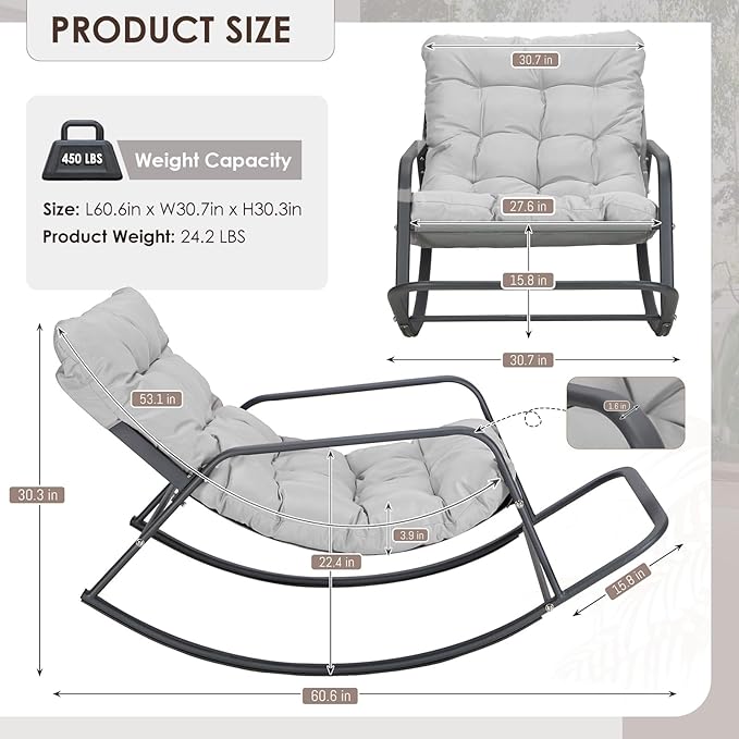 RADIATA 2pcs Rocking Lounge Chair, Indoor Outdoor Reclining Lounger - Image 2