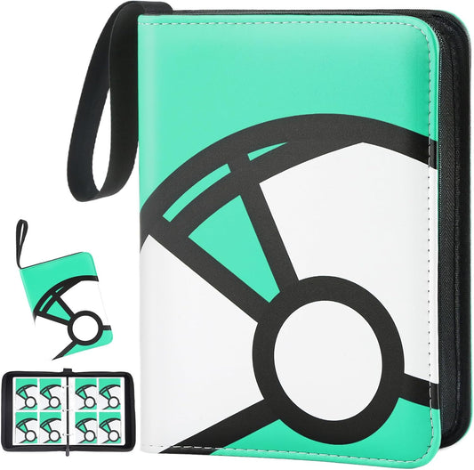 Trading Card Binder 4-Pockets, 400 Pockets Card Holder with 50 Removable Sleeves, Large Capacity & Waterproof Zipper Album Holder for Trading Card Collector, Portable Card Album Book for Card-Green