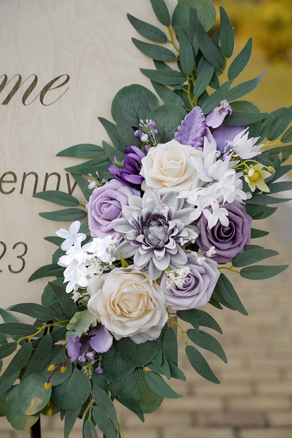 ponatia Wedding Arch Flowers (Pack of 2), Artificial Purple Flowers for Wedding Welcome Signs Decorations and Arch Flower for Ceremony Reception Decoraction (Lilac & Cream)