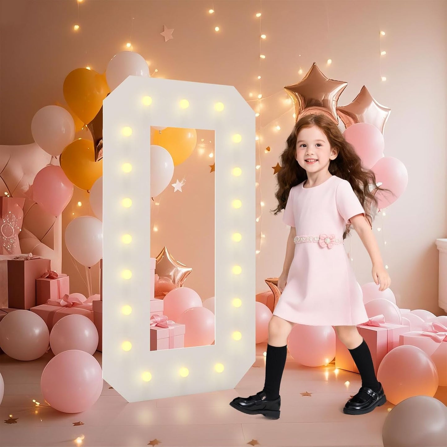 LOBOOM 4FT Light Up Numbers, Marquee Numbers 4 Feet Tall Giant Number 0 Mosaic Big Number Sign for 10th 30th 60th Birthday Party Backdrop Anniversary Decorations, Pre-Cut Large Frame
