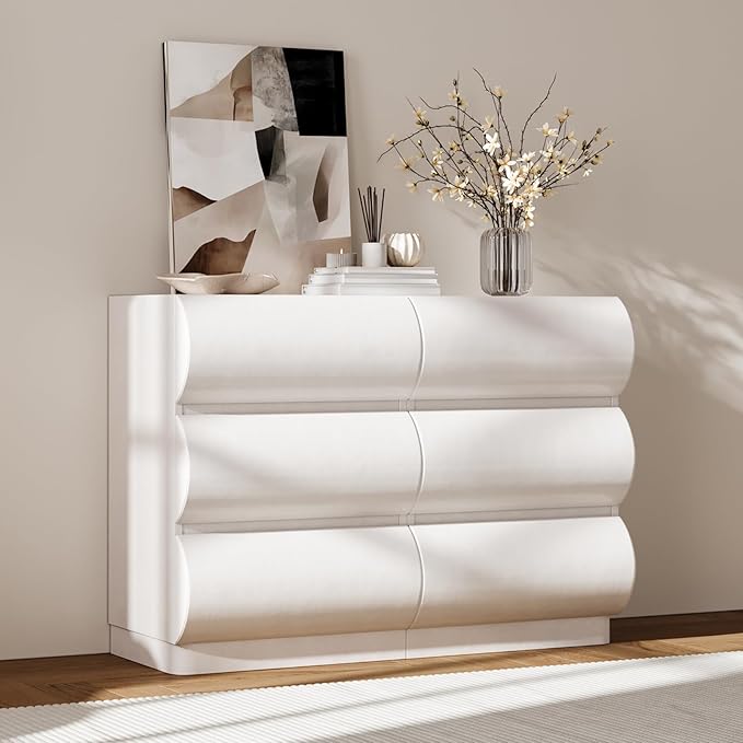homary Modern 6 Drawers Dresser, 39.4" Wide Faux Leather Chest of Drawers by Homary