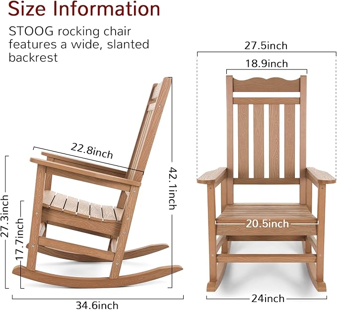 Stoog 3-Piece Patio Bistro Set, All-Weather Rocking Chairs Set of 2 - Image 3