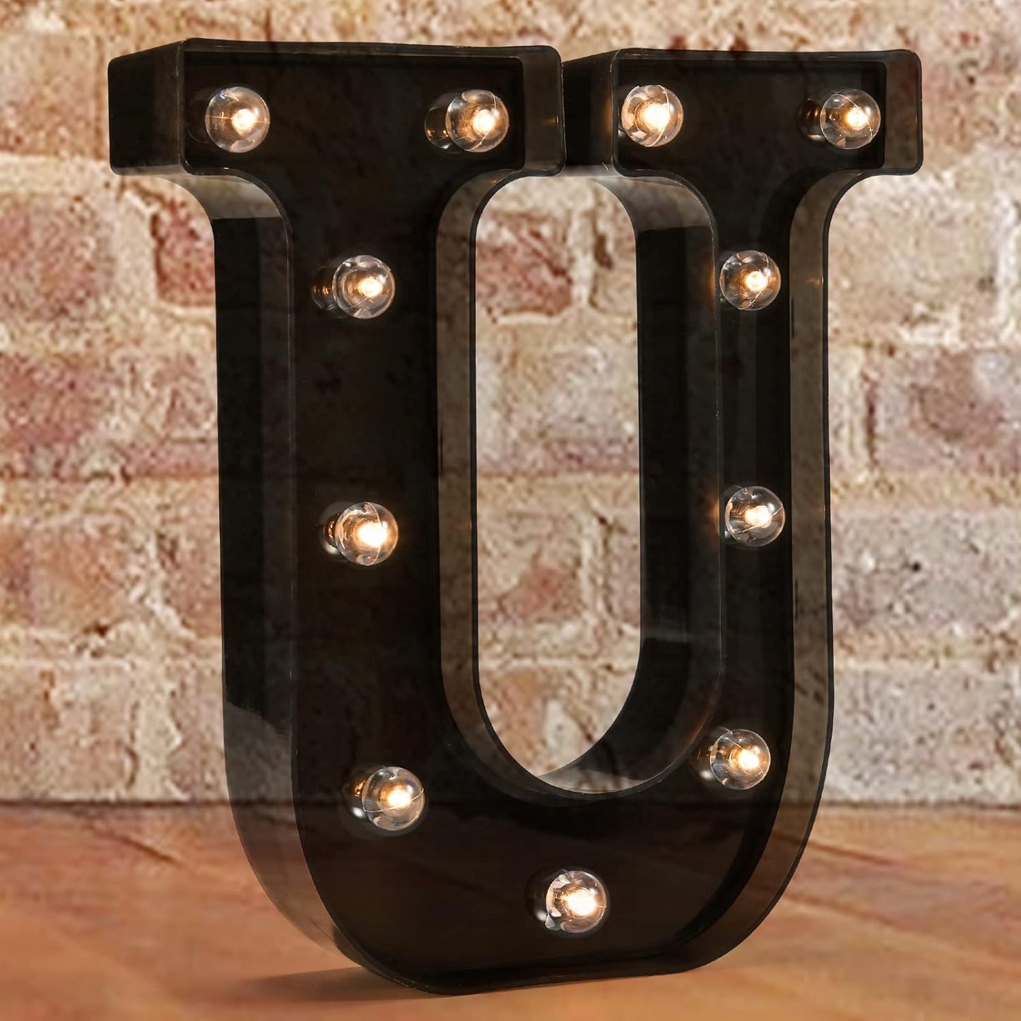 Decorative LED Illuminated Letter Marquee Sign - Alphabet Marquee Letters with Lights For Wedding Birthday Party Christmas Night Light Lamp Home Bar Decoration U, Black