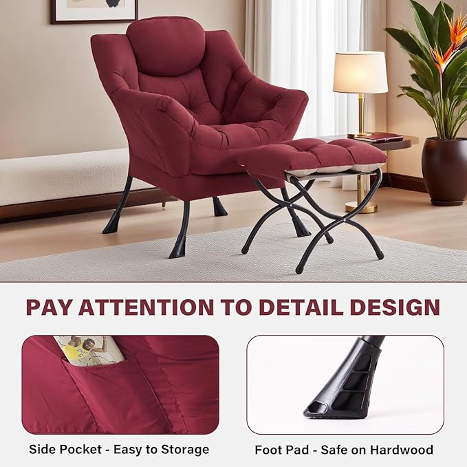 Tiita Lazy Chair with Ottoman, Comfy Leisure Sofa Armchair with Ottoman - Image 5