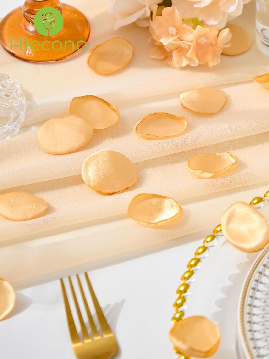 Alecono 𝟰𝟬𝟬𝙋𝙘𝙨 Silk Rose Petals, Fake Champagne Golden Petals for Wedding Proposal Flower Girl Basket, Flower Petals to Throw at Wedding Birthday Party Decoration