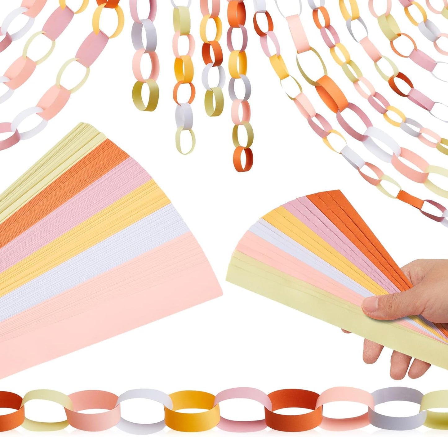 Lincia 600 Sheet Halloween Paper Chain Garland, Construction DIY Crafts Chain Strip for Fall Thanksgiving Party Decor, 1x8 Inch with Double Sided Tape (Groovy)