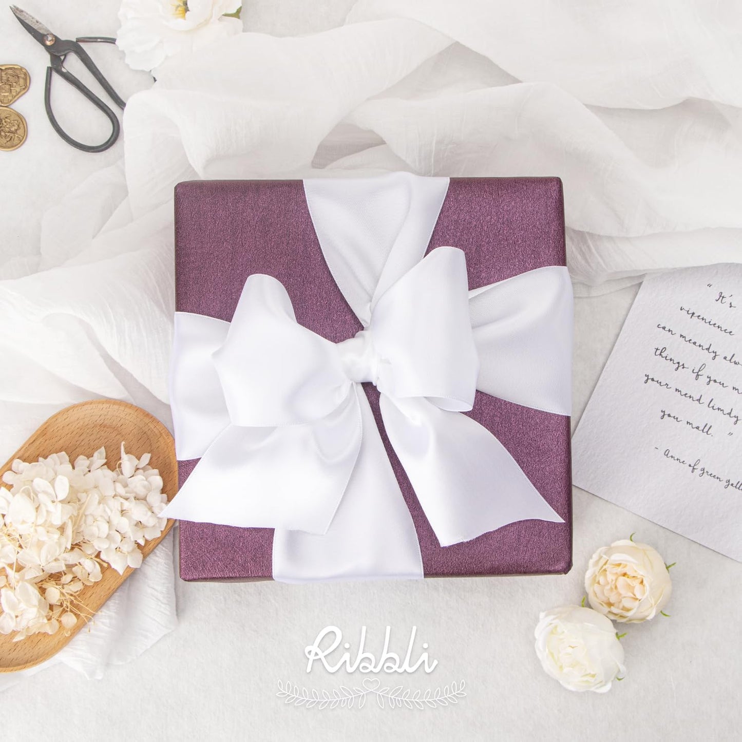 Ribbli White Double Faced Satin Ribbon, 3” x Continuous 10 Yards,Use for Bows Bouquet,Gift Wrapping,Floral Arrangement,Wedding Decoration